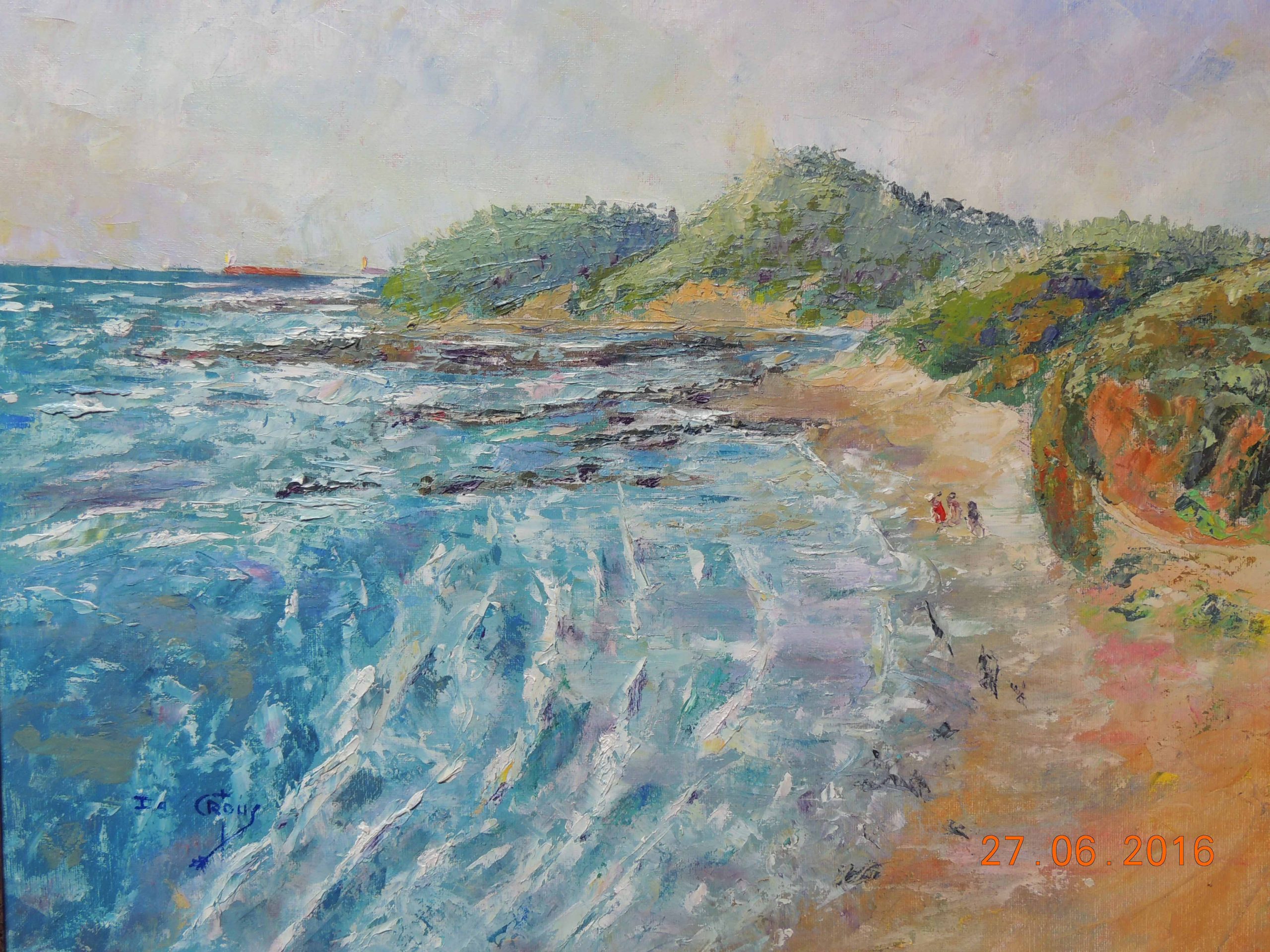 A calm seascape morning at Cintsa-Framed oil painting -For Sale. Ia Crous