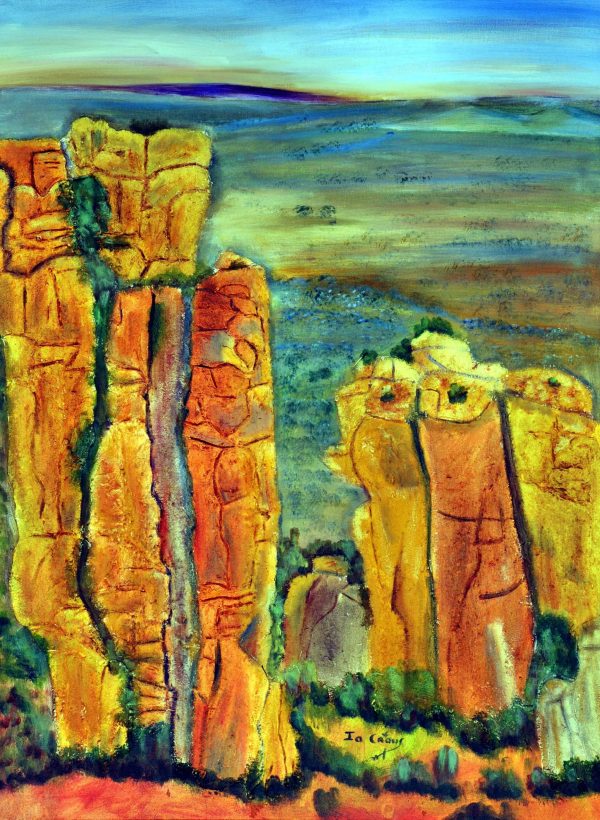 Baked sifted sand and acrylic paint build the huge rocks-Valley of Desolation-Add framed artwork to your collection