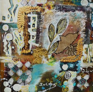 Go Wild- Buy Abstract Art- Heavily collaged velour, burlap, thick, written paper, pasted net and sand for sale online